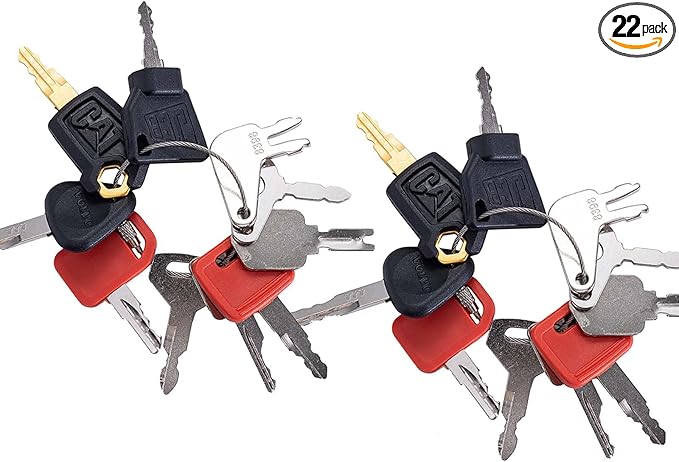 22-Piece Heavy Equipment Key Set: Universal Master Keys for CAT, John Deere, Komatsu, Kubota, JCB, Case, Bobcat, JLG & More – Durable Ignition Keys for Operators