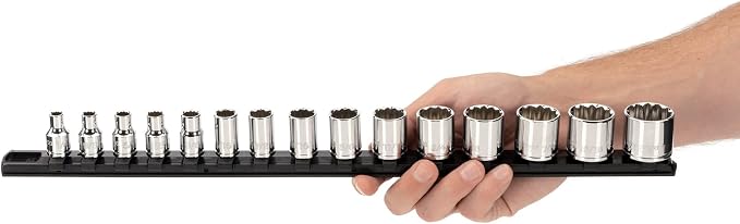 TEKTON 3/8 Inch Drive 12-Point Socket Set, 15-Piece | SHD91111 | (1/4 - 1 in.), Shallow, Socket Rail