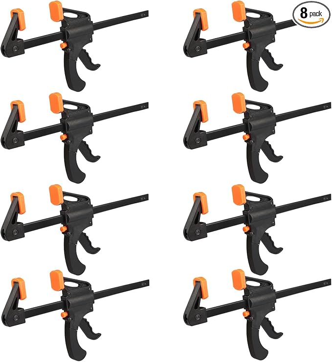 8 Pack 6 Inch F Bar Clamp, Medium Duty 160lbs One Handed Clamps/Spreader, Bar Clamps for Woodworking, Crafting, by GENHAKON