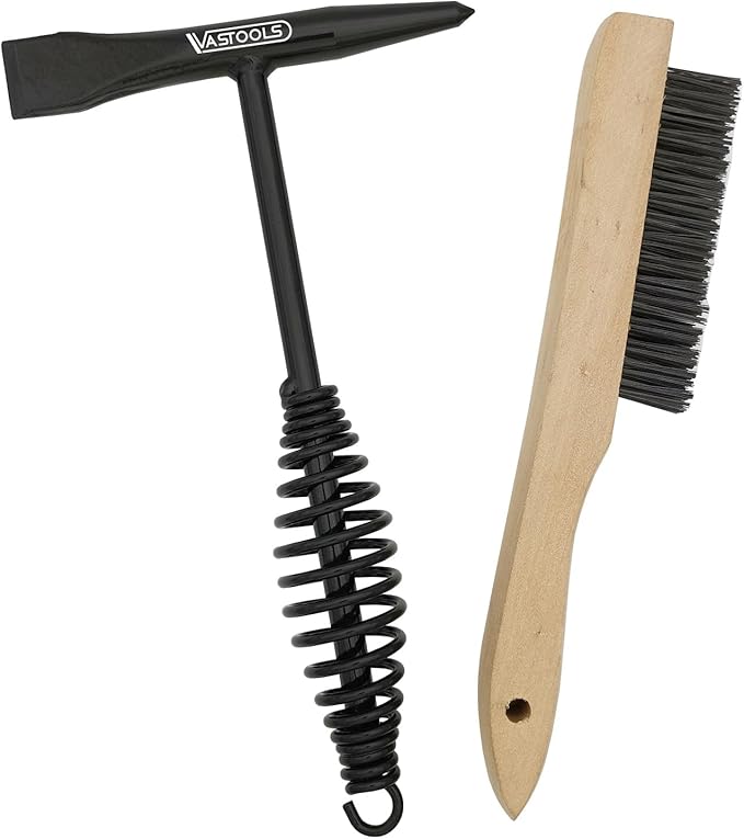 VASTOOLS Welding Chipping Hammer with Coil Spring Handle,10.5",Cone and Vertical Chisel/ 10" Wire Brush(Free), Black