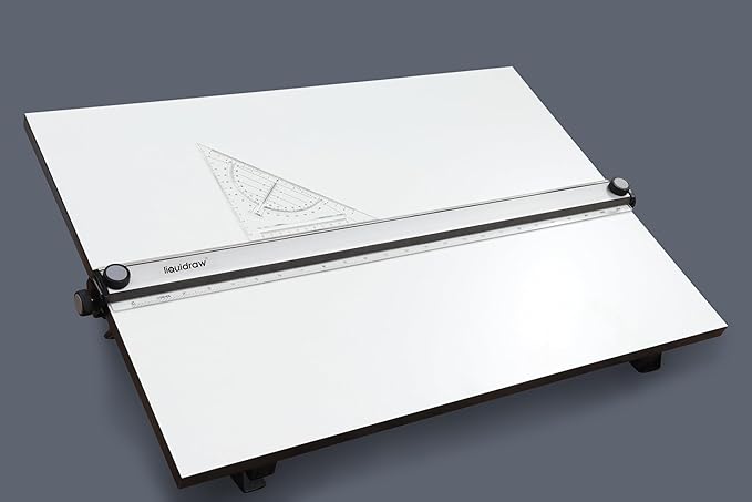 Liquidraw Drafting Board - 20" x 26" | Parallel Motion Bar Table Has 6 Adjustable Working Angles | Includes Drawing Board Clips & Set Square | for Artists, Architects, Students & Professionals