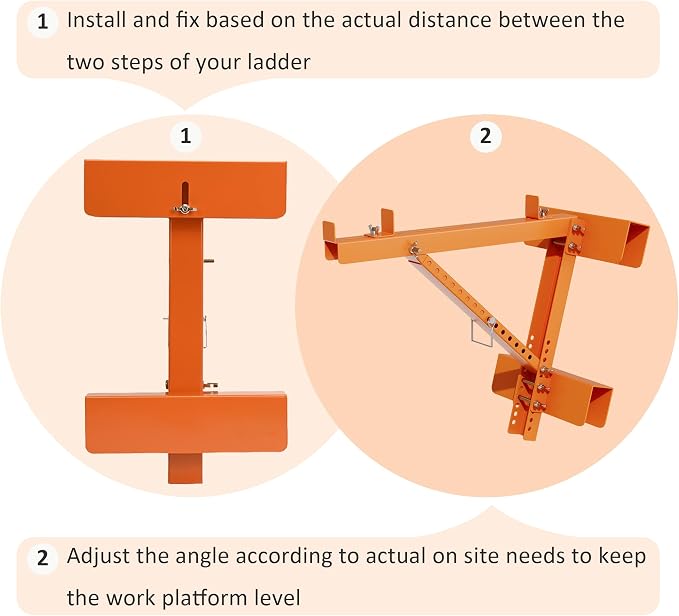 2 Pack Adjustable Ladder Jacks for Scaffolding Platform, Heavy Duty Steel Ladder Jacks Scaffold Bracket, Two-Rung Short Body Extension Ladder Jack for Roofing Painting