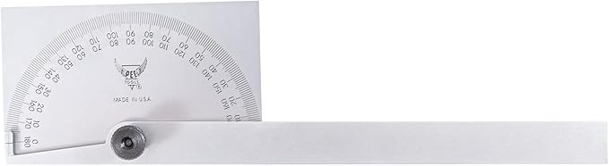 PEC Tools Stainless Steel Angle Protractor with Double Graduation - Ideal for Drawing Radial Lines, Setting Bevels, Transfer Angles, 6" Blade Length, 0-180 Range, Rectangular Head, Made in USA
