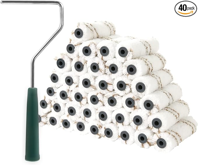 Mister Rui Microfiber Paint Roller Covers 4 Inch, 40 Pack Small Paint Roller Covers with Roller Frame Kit, Mini Paint Rollers for Painting Walls, Paint Supplies for House Painting