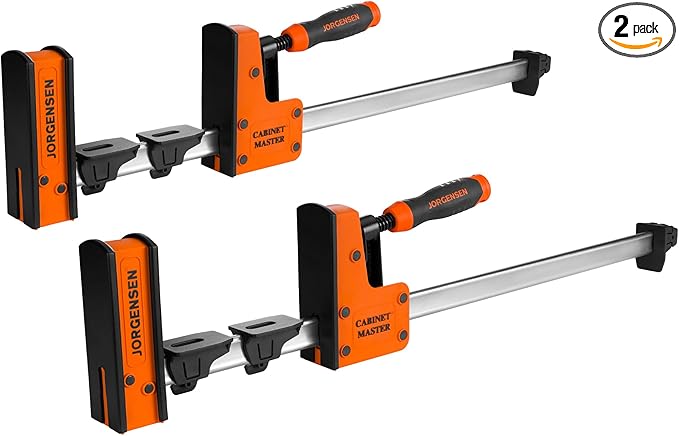 JORGENSEN 24-Inch Parallel Bar Clamp, Heavy-Duty Cabinet Master Clamp for Woodworking Glue-Up, 2200 lbs Force, Quick Release, Spreader Function, 2-Pack