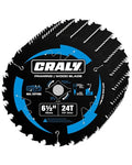CRALY 6-1/2 Inch 24 Teeth Wood Cutting Framing Circular Saw Blade, 5/8 Inch Arbor, Carbide Tipped, Thin Kerf, Black Ice™, for Plywood, MDF, OSB, Laminated, 10-Pack(C0624FR-10)