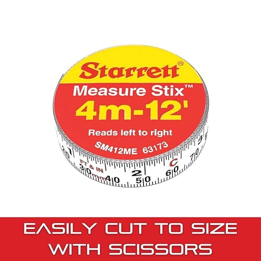 Starrett Tape Measure Stix with Adhesive Backing - Mount to Work Bench, Saw Table, Drafting Table - 1/2" x 12', English Metric, Left-Right Reading - SM412ME