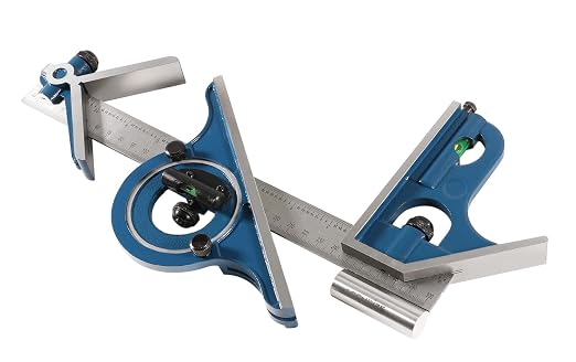 Accusize Industrial Tools Combination Square Set, 12''/300mm, 4 Pcs/Set, 0000-8108 | 4 Pc Set, E/M Graduation: 32nds, 64ths, 0.5mm, 1mm, Satin Chrome Blade