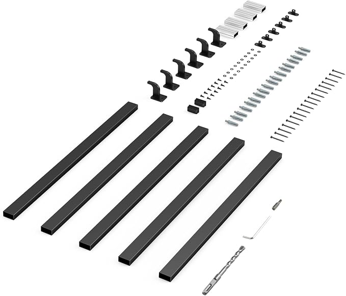 VEVOR Wall Mounted Stair Handrail, 15ft Black Aluminum Staircase Handrail Indoor, 250lbs Load Capacity, Industrial Railing Hand Rail for Steps, Square Tube for Loft Porch Deck, 6 Sections