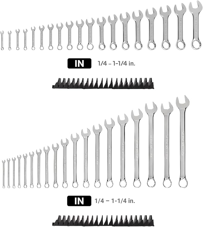 TEKTON Stubby and Standard Combination Wrench Set, 38-Piece | WCB95909 | (1/4 - 1-1/4 in.), Modular Organizers, Chrome Finish