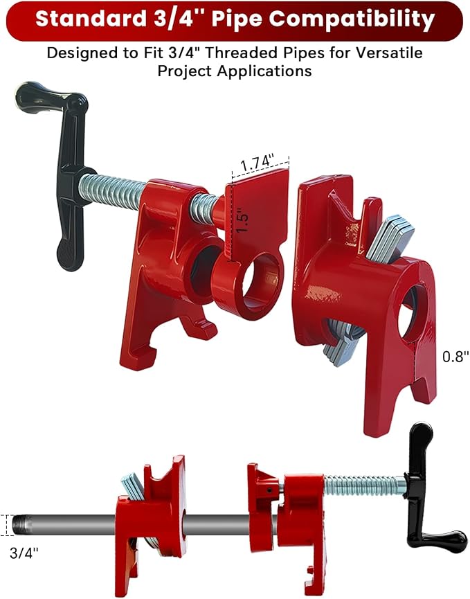ATPEAM Wood Gluing Pipe Clamp Set | 8 Pack 3/4’’ Heavy Duty Cast Iron Quick Release Pipe Clamps for Woodworking with Unique Foot Design (8, 3/4'')