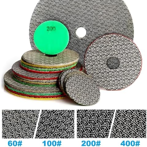 4PCS Electroplated Diamond Sanding Paper Sheet Pad, 60# 100# 200# 400# Grit 6 inch 150 mm Grinding Sandpaper Pad Hook and Loop Backing for Metal Glass Porcelain Ceramic Hand Polishing Trimming