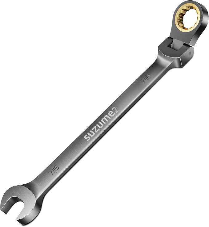 SUZUME 7/16” Flex Head Ratcheting Wrench SAE 72 Teeth Cr-V Steel with 180° Flexible Head 15K+ Cycle Locked Gears Black Nickel Coating