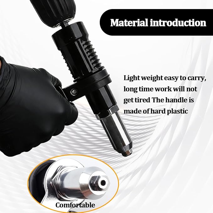 Car Pop Rivet Gun Adapter Kit, Electric Riveter Gun Power Drill Attachment with 4 Riveting Heads, Cordless Auto Riveting Handle Tool Drill Adaptor, Universal for Vehicles