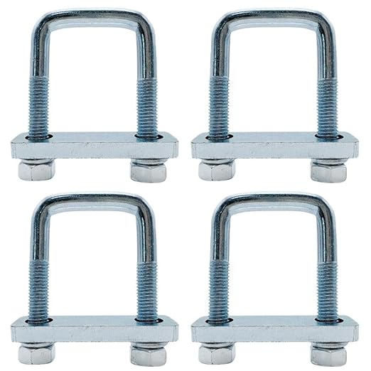 4 Pack Square U-Bolt for Trailer- Fits 1-3/4 Inch Wide Leaf Springs, Galvanized Steel Clamp Set, Secure Fit for Truck, Boat and Trailers