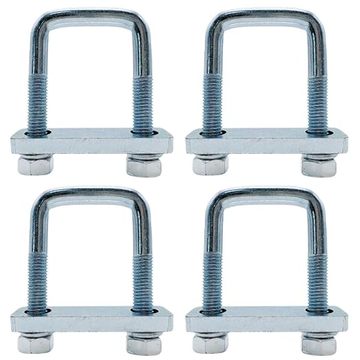 4 Pack Square U-Bolt for Trailer- Fits 2 Inch Wide Leaf Springs, Galvanized Steel Clamp Set, Secure Fit for Truck, Boat and Trailers