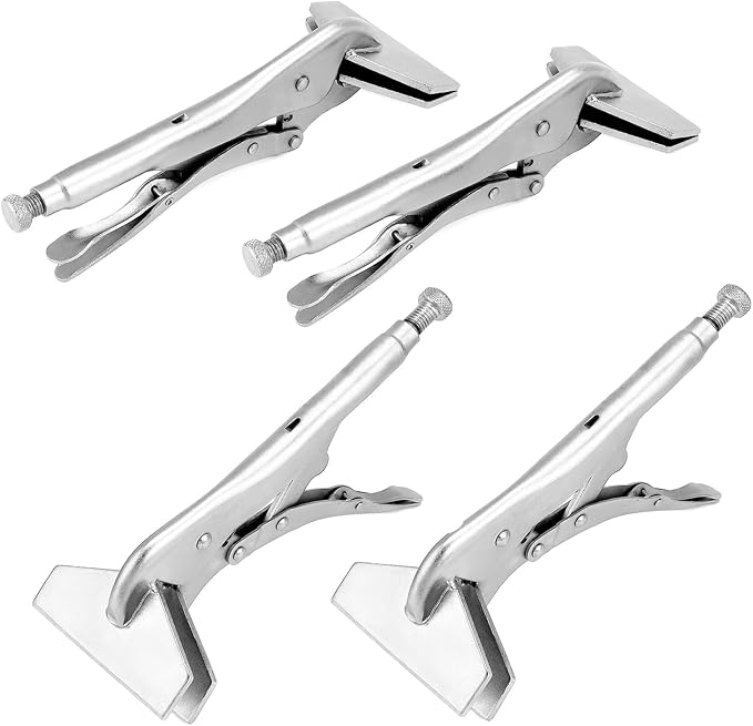 QWORK 10" Locking Sheet Metal Clamp, 4 Pcs Welding Locking Plier Tools, Heavy Duty Sheet Metal Grip Tool, Heat-Treated Nickle Plated Welding Plier, Extra Wide Duck Billed Pliers
