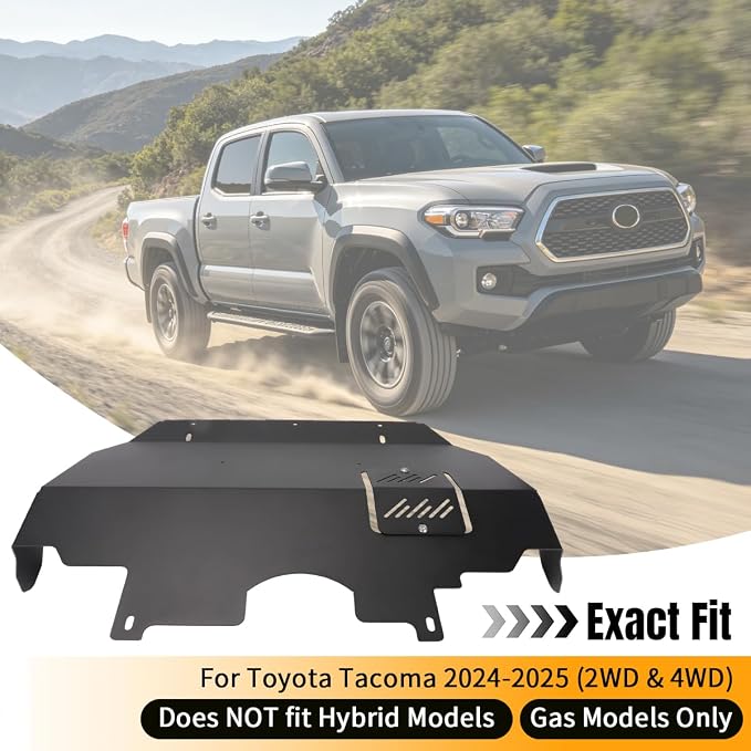 Skid Plate for Toyota Tacoma 2024-2025 2WD & 4WD (Gas Models Only) | Oil Filter Access Aluminum - Includes Wrench and Hardware