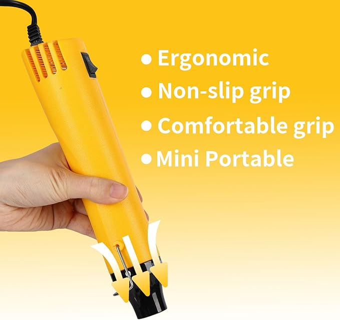 Heat Gun for Crafting, 110V 300W Handed Hot Air Gun, 3.28FT Ultra-Long Cable Portable Heat Gun with Stand and Power Cord for Shrinking Wrapping PVC, DIY Embossing and Drying Paint (Yellow)