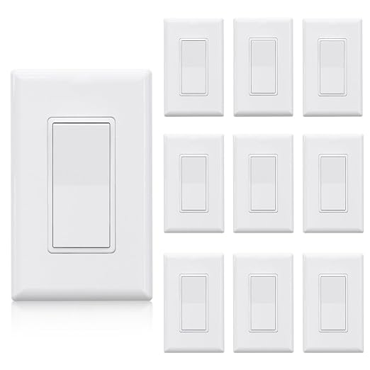 ELEGRP 3 Way Decorator Light Switch, 15Amp, 120-277 Volt, AC Rocker Paddle Wall Switch Replacement, Self-Grounding, Residential Grade, Screwless Wall Plate, UL Listed (10 Pack, Glossy White)