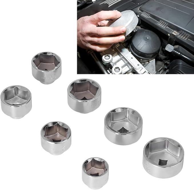 Brilluxa Oil Filter Wrench, 7pcs Cap Socket Set 3 8in Drive 24-38mm Oil Filter Removal Tool Compatible with Engine Service