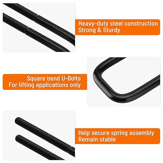 Square Bend U-Bolts, 8.5" Long x 2.5" Wide x 9/16" Thread