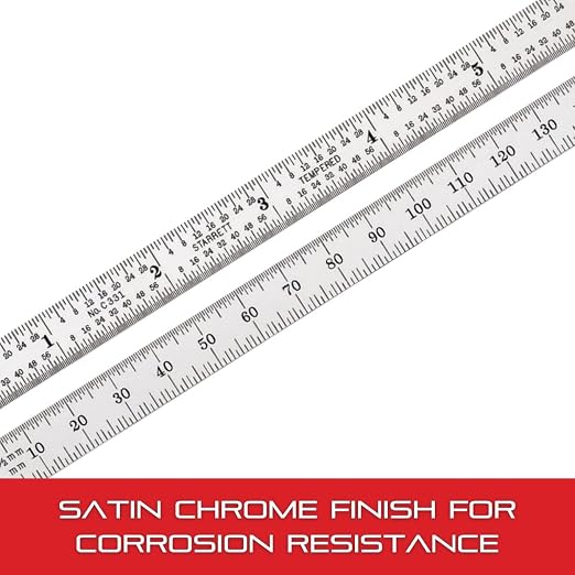 Starrett Full Flexible Steel Rule with Satin Chrome Finish, Quick Reading, Millimeter and Inch Graduation - 31 Graduation, 5-3/4" Length, 0.4mm Thickness - C331-150