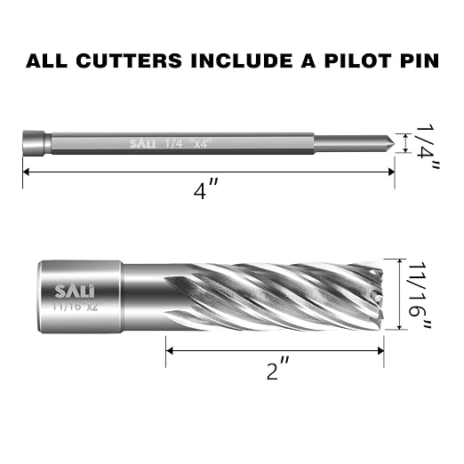 SALI 2 pcs Annular Cutter Diameter 11/16 Inch with Weldon Shank 3/4" (with 2 Flats) Cutting Depth 2" Mag Drill Bit for Magnetic Drill Press HSS Fully Ground Drill with One 1/4"*4" Pilot Pin