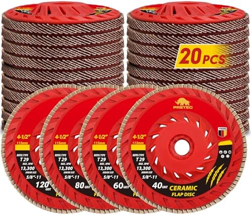 Ceramic Flap Discs 4 1/2 for Angle Grinder, 40/60/80/120 Grit, 20 Pack