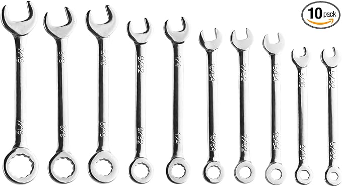 Larcele 10 Pcs Midget Wrench Set SAE Combination Open and Box End Mini Spanner MNBS-05