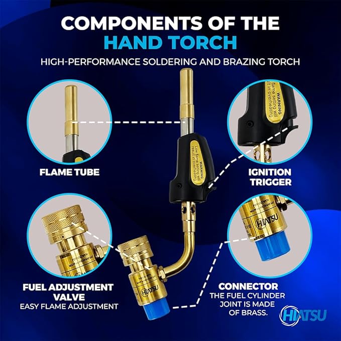 Portable Turbo Torch Kit - Durable Propane Torch with Adjustable Flame Control & Heavy-Duty Tips - Ideal Turbo Torch for HVAC & Refrigeration - Compatible with MAPP Gas