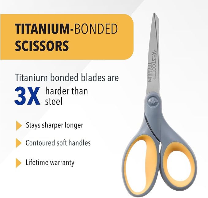 Westcott Titanium Bonded Scissors With Soft Handles, 7" Straight, single (13526)