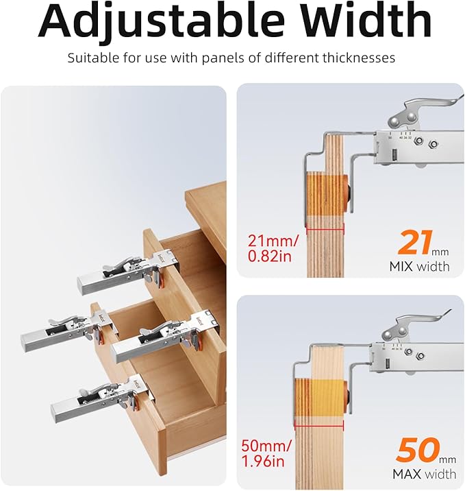 2 Pack Drawer Front Installation Clamps，Quick-Install Drawer Mounting Clips，Cabinet Installation Tool For Woodworking Cabinet Drawer Fronts Clamps, Adjustable Width 21 Mm - 50 Mm, With Batch Corners