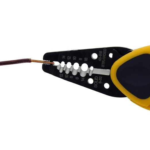 IDEAL Electrical 45-918 Kinetic Reflex T-Stripper - 6-16 AWG, Wire Stripper with Thumb Rest, Plier Nose, Slide Lock, Textured Grips,Black/Yellow