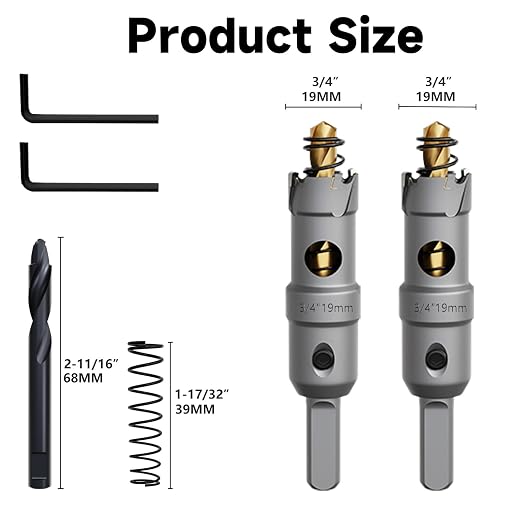 Metal Hole Saw 3/4''(19mm) 2Pcs Set Heavy Duty Tungsten Carbide Tipped Hole Cutters Set with a nitrided Step Drill and L-flench, for Steel Iron,Aluminum,Stainless stell