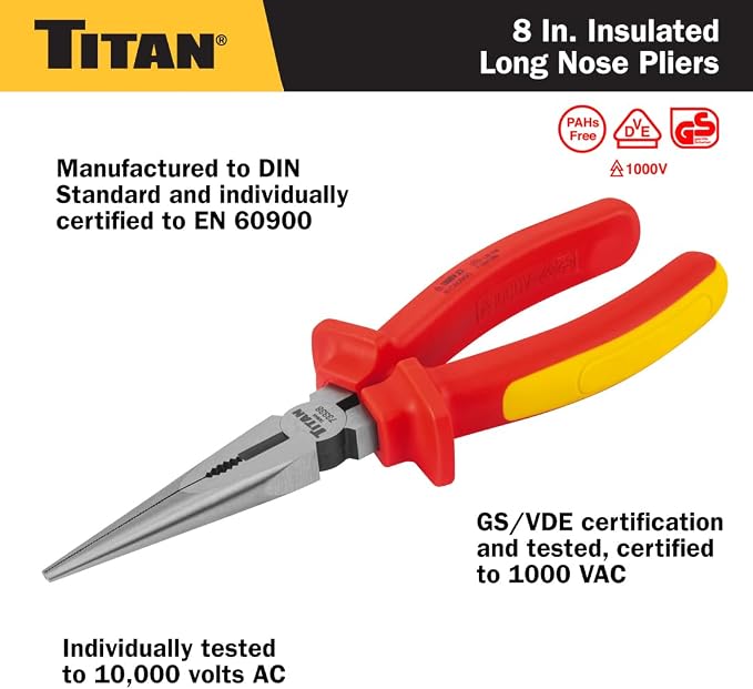 Titan 73338 8-Inch VDE Insulated Long Nose Pliers