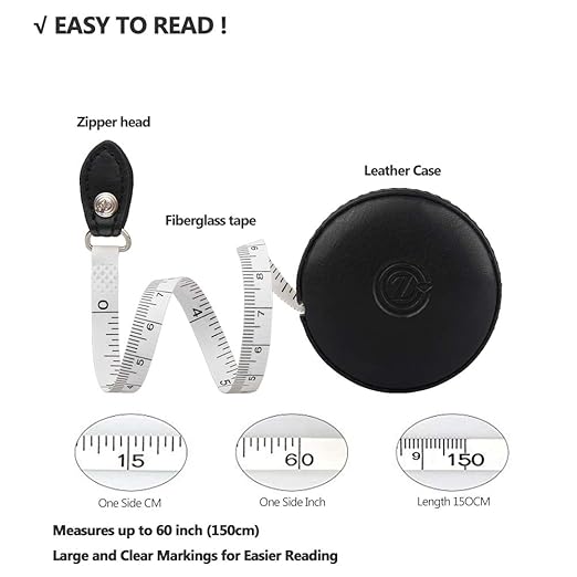 Sewing Tape Measure, Medical Body Cloth Tailor Craft Dieting Measuring Tape, 60 Inch/1.5M Dual Sided Retractable Ruler with Push Button Round(1 Pack, Black)