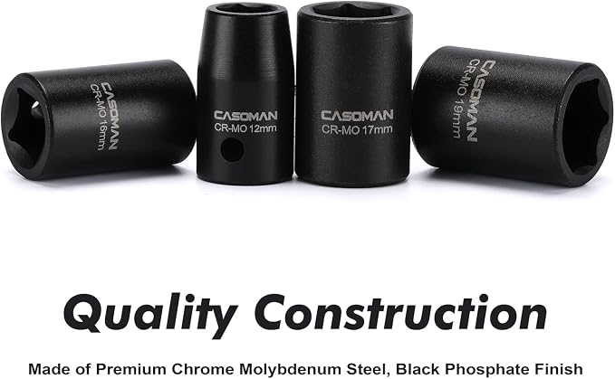 CASOMAN 26 Piece 1/2 Inch Drive Impact Socket Set,Metric,Shallow,10mm to 36mm, Cr-Mo Alloy Steel, Radius Corner Design, Impact Grade