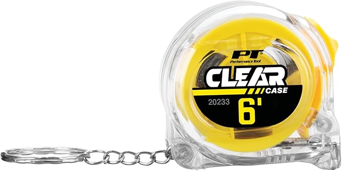 Performance Tool 20233 6' Clear Mini Tape Measure, SAE & Metric Measurements Printed on Both Sides