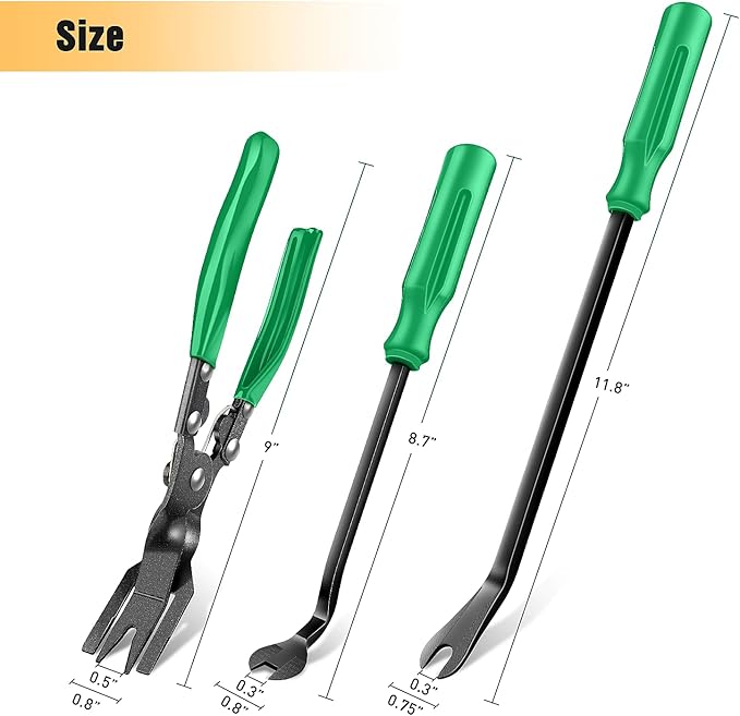 GOOACC Auto Trim Removal Tool Set 3Pcs No Scratch Pry Tool Kit with Storage Bag for Car Body Clips Door Panel Car Clips Dashboard Repair Green