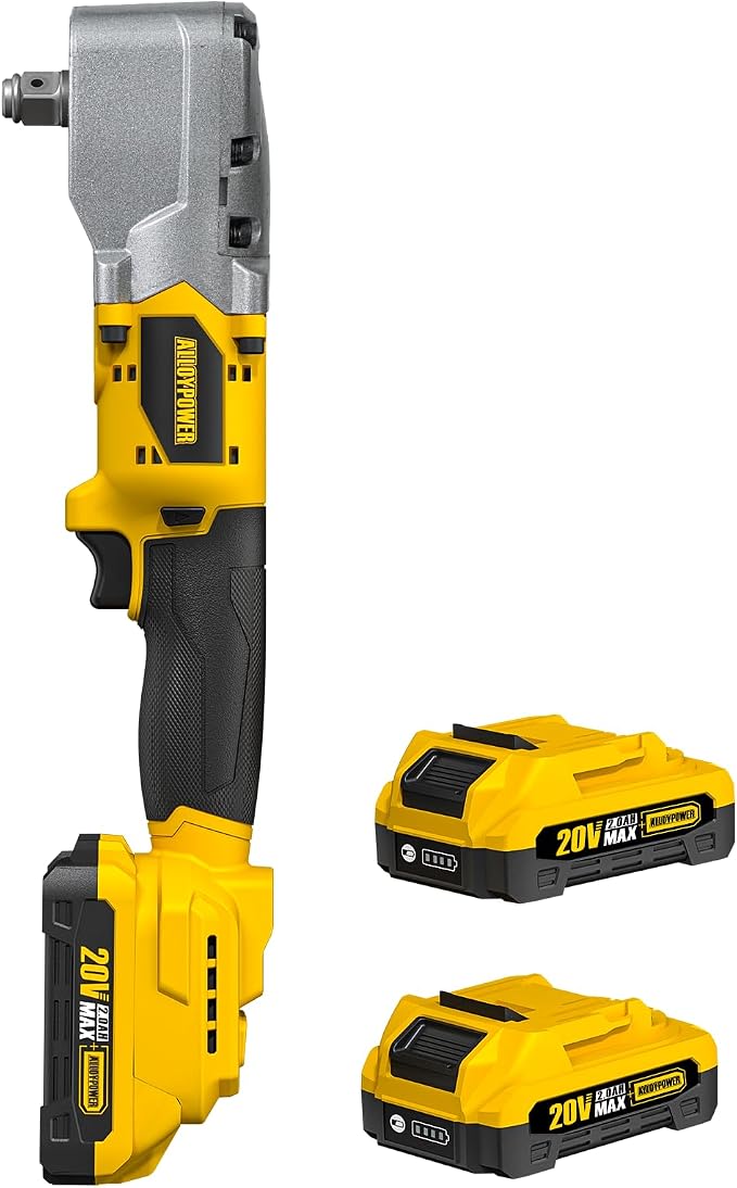 20V Brushless Right Angle Impact Wrench, 1/2", 207 FT-LBS | Slim 90°head, 2 batteries,2-speed control,LED light, for Tight Spaces, Automotive Repair, Engine Bay & Machinery Maintenance