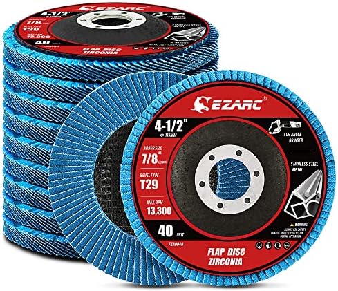 EZARC Flap Discs 40 Grit, 4 1/2 x 7/8-Inch Flap Sanding Disc, Type 29 Zirconia Grinding Wheel for Stainless Steel, Sheet Metal (180 Pack)