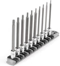 TEKTON Long Torx Bit Socket Set with Rail, 10-Piece | SHB90109 | 1/4 Inch Drive, (T6 - T30), Socket Rail
