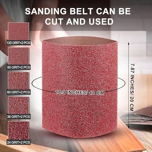 Demissle 10 Pack 8 x 19 Inch Floor Sanding Belt 24/36/60/80/120 Grit Heavy Duty Aluminum Oxide Cloth Sanding Belts Drum Floor Sander Sandpaper for Commercial and Residential Flooring