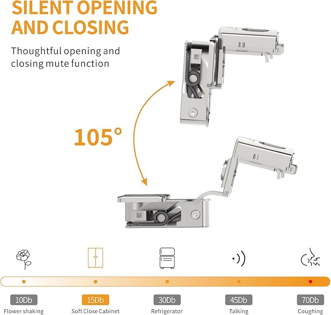 Chibery 2 Pack 1-1/4" Overlay 3D Soft Close Concealed Hinge, Face Frame Door, Small Angle Slow Close, Self Closing Hidden Satin Nickel, 105° Concealed Stainless Steel Hinges for Kitchen Cabinet Door