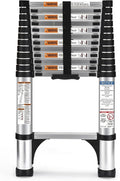 Telescoping Ladder, SocTone 12.5 FT Aluminum Lightweight Extension Ladder with 2 Triangle Stabilizers, Heavy Duty 250lbs Max Capacity, Multi-Purpose Collapsible Ladder for RV or Outdoor Work