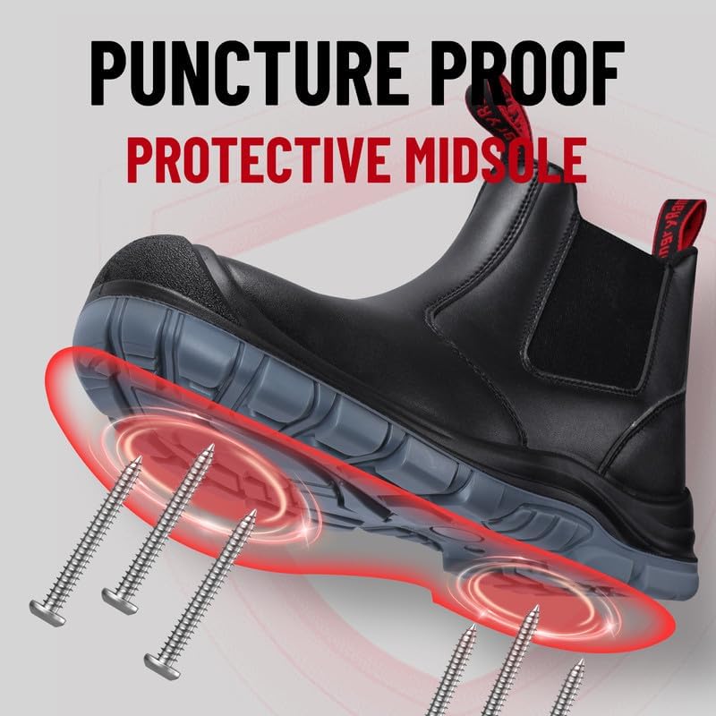 ANGRYRAM Slip on Steel Toe Work Boots for Men Waterproof Safety Shoes