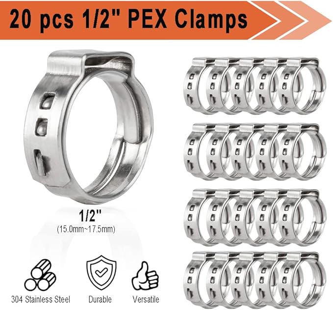 TT Flex Brass PEX Fittings All in One Kit with 12 Pcs 1/2" Tee Elbow Coupling Pipe Fittings，Pex Cinch Clamp Fastening Tool,Pipe Cutter and 20 Pcs 1/2" PEX Clamps