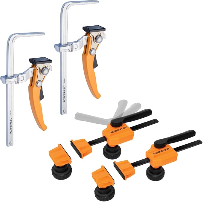 POWERTEC Bench Dog Clamp Set w/Quick Release Ratcheting Table Clamps for 3/4" Dog Holes and MFT/Guide Rail System (72242)