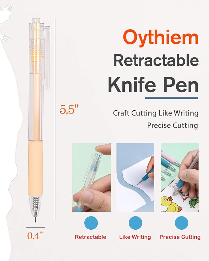 Oythiem Knife Pen Craft Cutting Tools - Precision Paper Cutter Pen with Refillable Tungsten Steel Cutter Head Refill, 6 PACK